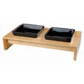 Holzstange, 2x quadratische Keramikschale, schwarz 2 × 0,2 L/10 × 10 cm/ 28 × 5 × 15 cm