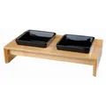 Holzstange, 2x quadratische Keramikschale, schwarz 2 × 0,4 L/13 × 13 cm/ 36 × 7 × 19 cm