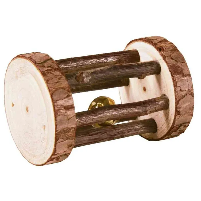 Hauptproduktbild Dřevěný váleček s rolničkou pro moračata a králíky, dřevo s kůrou, o 5 × 7 cm