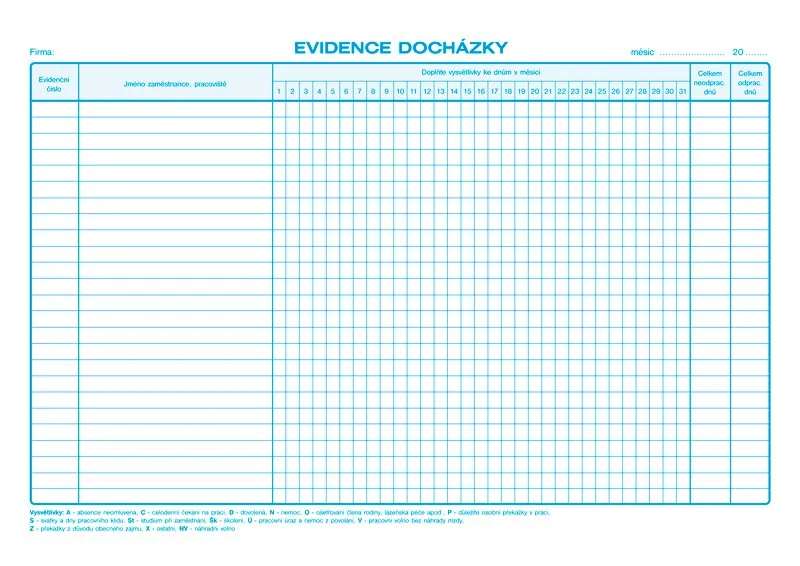 Hauptproduktbild Evidence docházky A4 1150