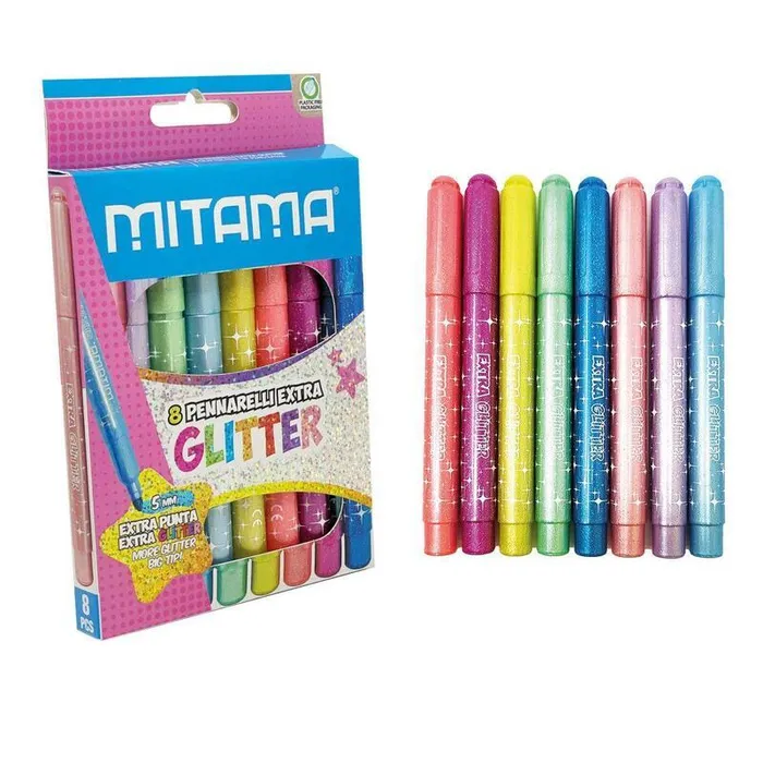 Hauptproduktbild Fixy se třpytkami JUMBO, 8 různých barev, 5 mm, kulaté, MITAMA 62937