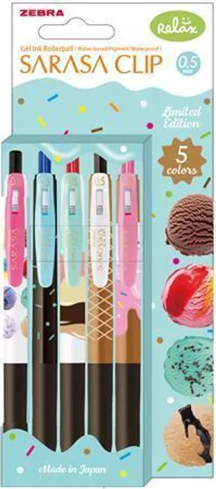 Hauptproduktbild Gelové pero "Sarasa Clip Ice Cream", 5 různých barev, 0,33 mm, stiskací mechanismus, ZEBRA 82756