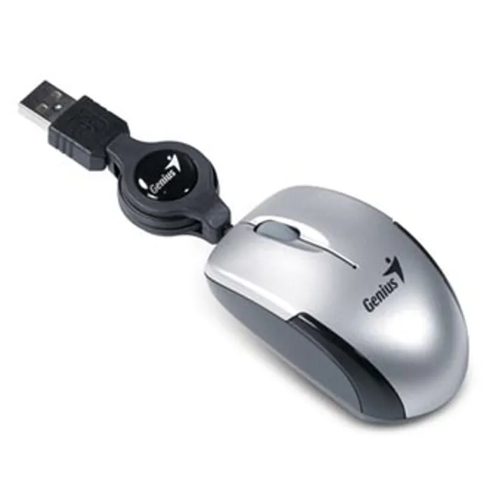 Hauptproduktbild Genius Myš Micro Traveler V2, 1200DPI, optická, 3tl., 1 kolečko, drátová USB, stříbrná, M