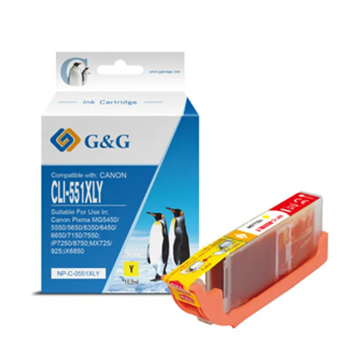 Hauptproduktbild G&G kompatibilní ink s CLI551Y XL, yellow, 10,2ml, ml NP-C-0551XLY, high capacity, Canon