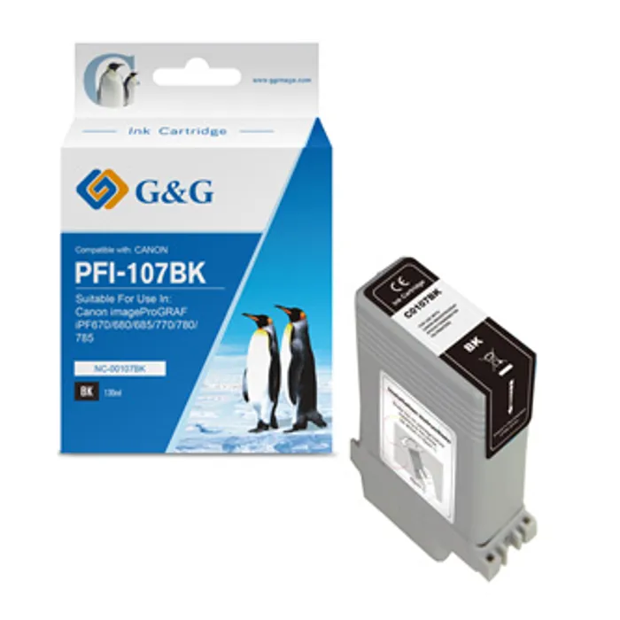 Hauptproduktbild G&G kompatibilní ink s PFI107BK, black, 130ml, NC-00107BK, 6705B001, pro Canon iPF-680, 6