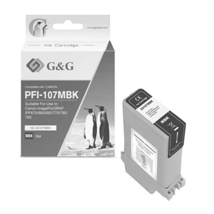 Hauptproduktbild G&G kompatibilní ink s PFI107MBK, matte black, 130ml, NC-00107MBK, 6704B001, pro Canon iP