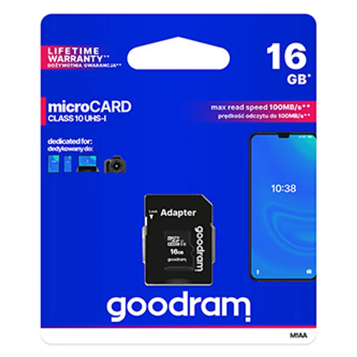 Hauptproduktbild Goodram Micro Secure Digital Card, 16GB, micro SDHC, M1AA-0160R12, UHS-I U1 (Class 10), s