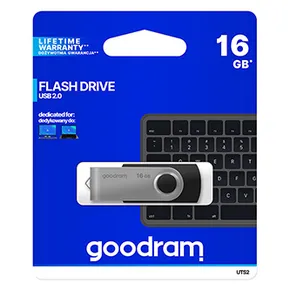 Goodram USB flash disk, USB 2.0, 16GB, UTS2, schwarz, UTS2-0160K0R11, USB A, mit einer drehbaren Kappe