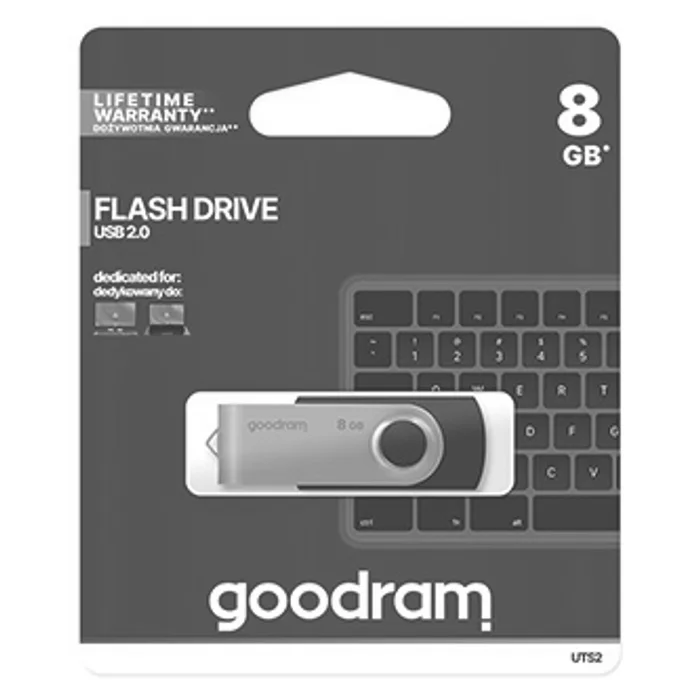 Hauptproduktbild Goodram USB flash disk, USB 2.0, 8GB, UTS2, černý, UTS2-0080K0R11, USB A, s otočnou krytk
