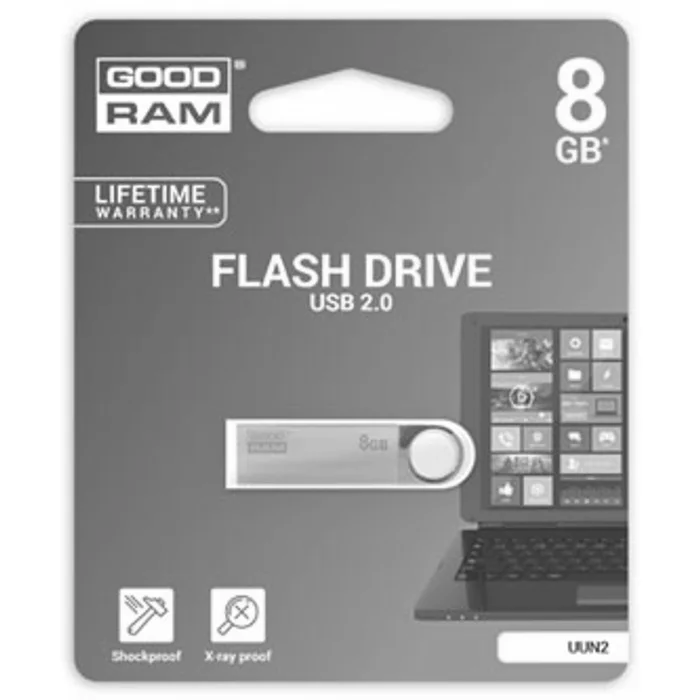Hauptproduktbild Goodram USB flash disk, USB 2.0, 8GB, UUN2, stříbrný, UUN2-0080S0R11, USB A, s poutkem