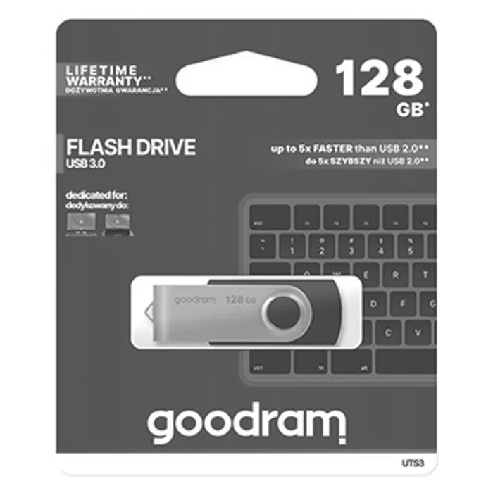 Hauptproduktbild Goodram USB flash disk, USB 3.0 (3.2 Gen 1), 128GB, UTS3, černý, UTS3-1280K0R11, USB A, s