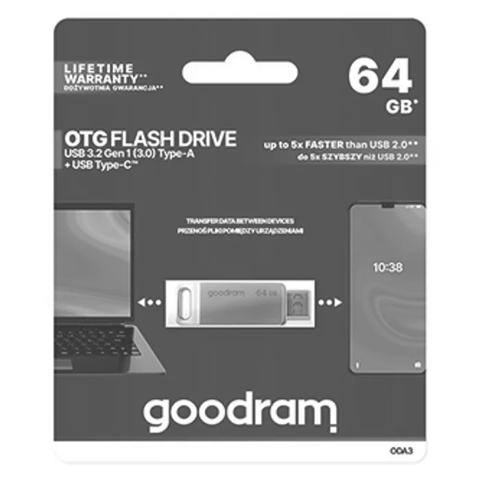 Hauptproduktbild Goodram USB flash disk, USB 3.0 (3.2 Gen 1), 64GB, ODA3, stříbrný, ODA3-0640S0R11, USB A