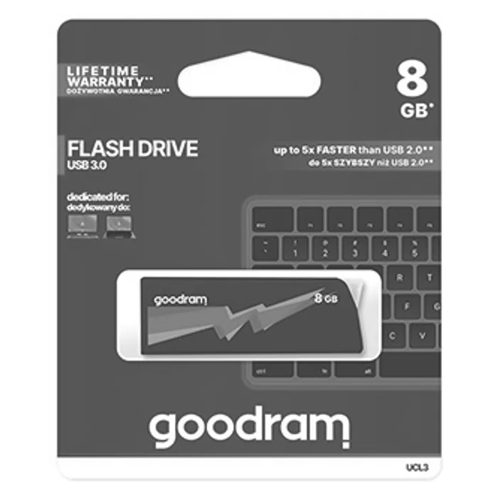 Hauptproduktbild Goodram USB flash disk, USB 3.0 (3.2 Gen 1), 8GB, UCL3, černý, UCL3-0080K0R11, USB A, s v
