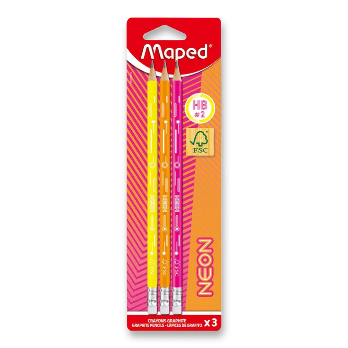 Hauptproduktbild Grafitová tužka Maped Neon s pryží tvrdost HB, 3 ks