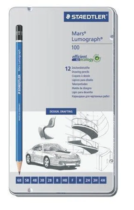 Hauptproduktbild Grafitové tužky "Mars Lumograph", sada, 12 různých tvrdostí, šestihranné, v plechové krabi