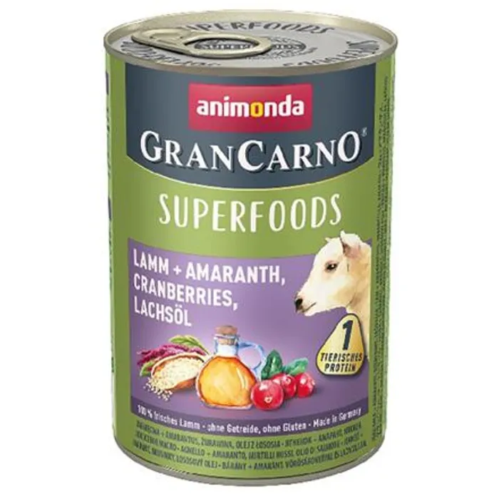 Hauptproduktbild GRANCARNO Superfoods jehněčí,amarant,brusinky,los.olej 400 g pro psy