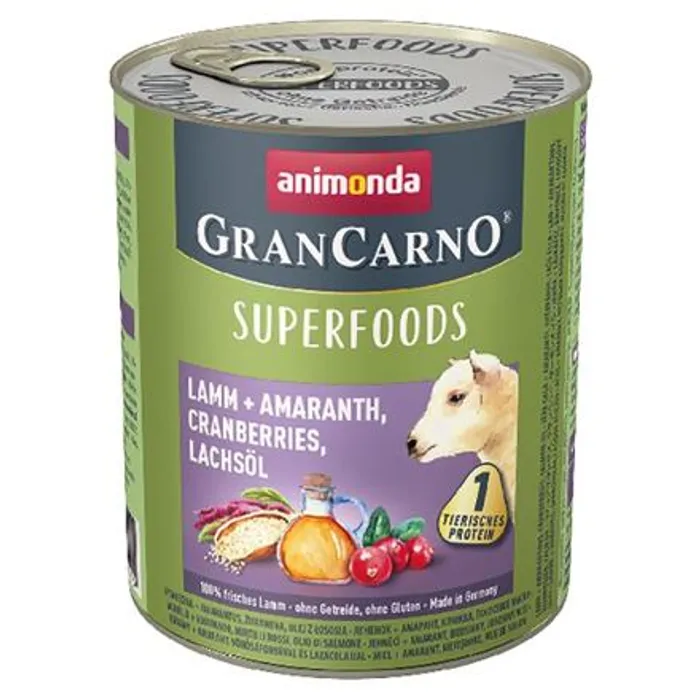 Hauptproduktbild GRANCARNO Superfoods jehněčí,amarant,brusinky,los.olej 800 g pro psy