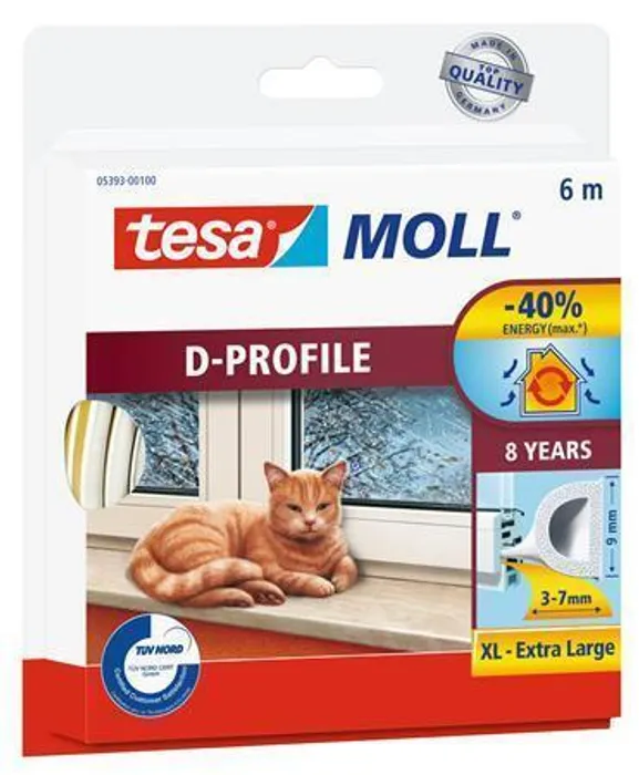 Hauptproduktbild Gumové těsnění "tesamoll® D profil 5393", bílá, 9 mm x 6 m, TESA