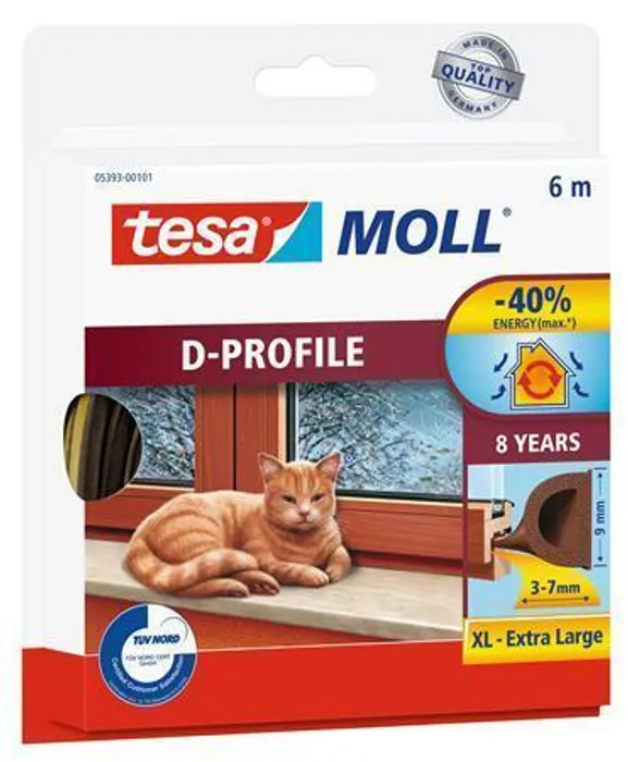 Hauptproduktbild Gumové těsnění "tesamoll® D profil 5393", hnědá, 9 mm x 6 m, TESA