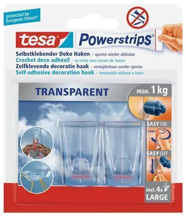 Hauptproduktbild Háčky s lepicím proužkem "Powerstrips® 58813", průhledná, velké, TESA
