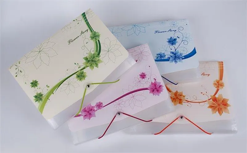 Hauptproduktbild Harmonikové desky, A4, 12 přihrádek, PP, s gumičkou, "Flower story", různé barvy