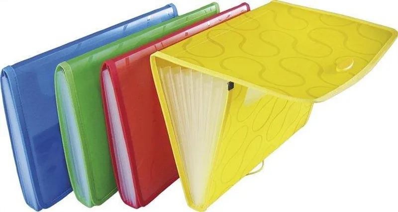 Hauptproduktbild Harmonikové desky, A4, 6 přihrádek, PP, s gumičkou, PANTA PLAST "Omega", červená