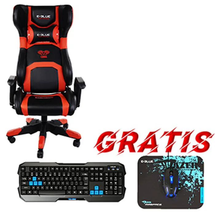 Hauptproduktbild Herní křeslo E-Blue COBRA, červené, Bluetooth, + herní sada Polygon