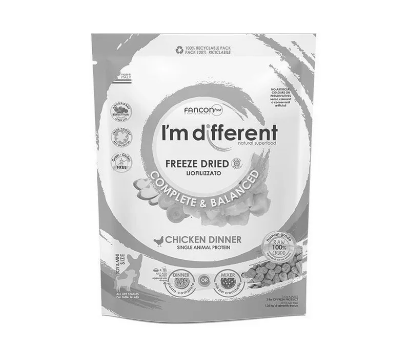 Hauptproduktbild I´M DIFFERENT Chicken DINNER, mrazem sušené raw krmivo s kuřetem, 156 g