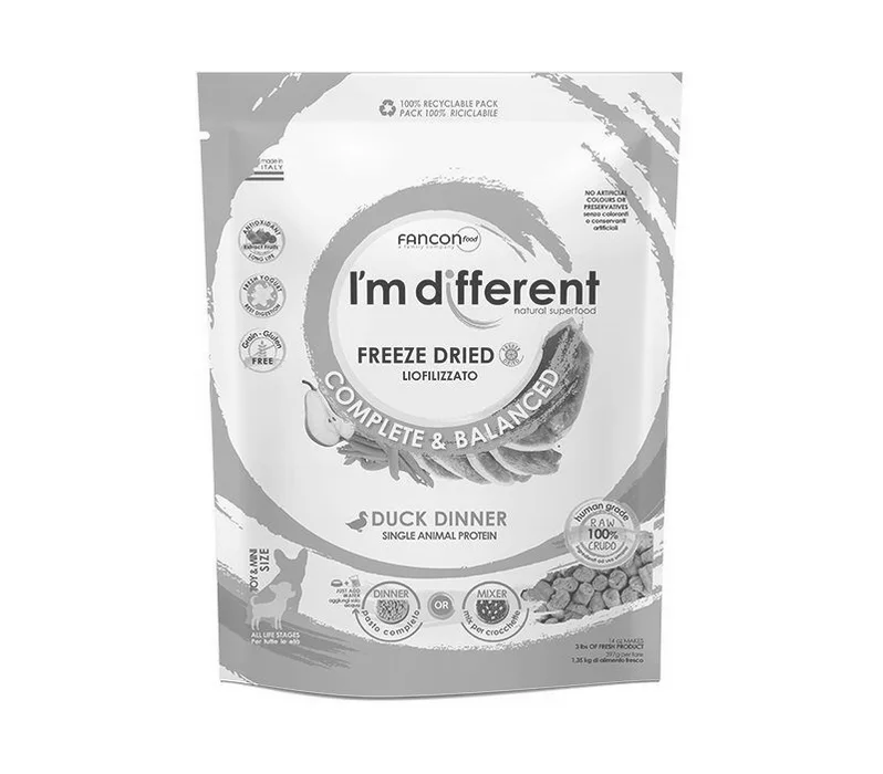 Hauptproduktbild I´M DIFFERENT Duck DINNER, mrazem sušené raw krmivo s kachnou, 397 g