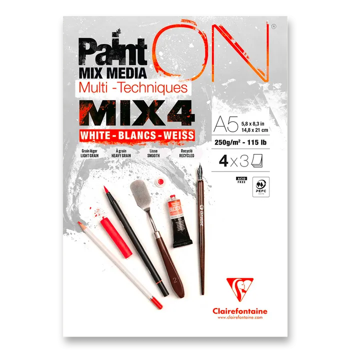 Hauptproduktbild Blok Clairefontaine Paint'ON Mix4 - A5, 12 listů, 250 g