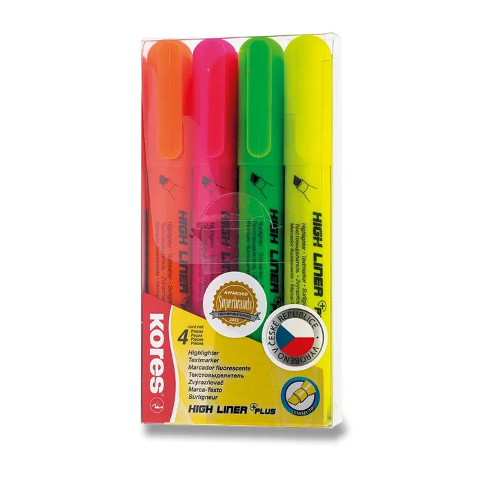 Hauptproduktbild Zvýrazňovače Kores High Liner Plus 0,5–5 mm, mix 4 barev