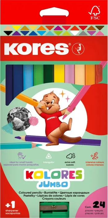 Hauptproduktbild Pastelky Kores Kolores Jumbo trojhranné 5 mm 24 barev + ořezávátko