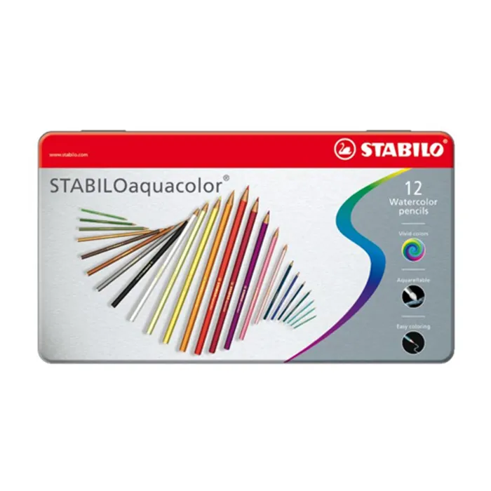 Hauptproduktbild Pastelky STABILO aquacolor, sada 12 ks v kovovém pouzdru