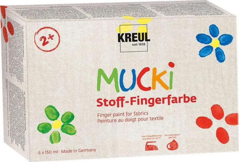 Hauptproduktbild Sada prstových barev na textil "MUCKI" 6 barev 150 ml, Hobby Line, KREUL