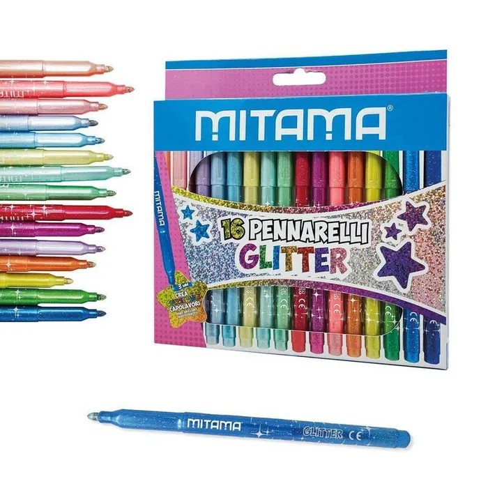 Hauptproduktbild Fixy se třpytkami, 16 různých barev, 3 mm, trojhranné, MITAMA 62845