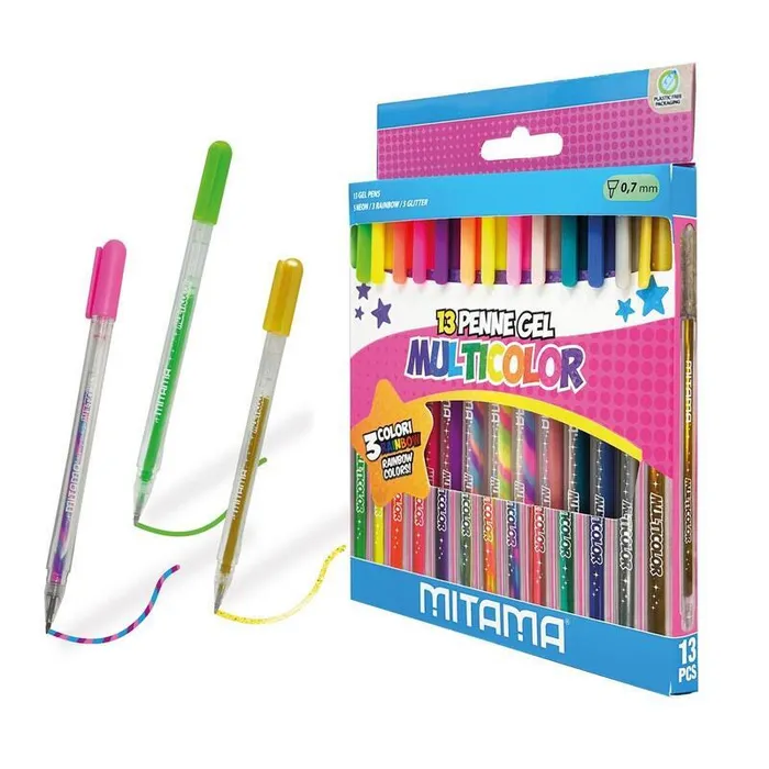 Hauptproduktbild Sada gelových per "Glitter-Fluo-Rainbow", 13ks, 1 mm, MITAMA 63818