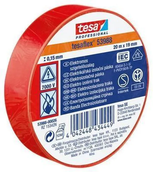 Hauptproduktbild Izolační páska "Professional", červená, 19 mm x 20 m, TESA