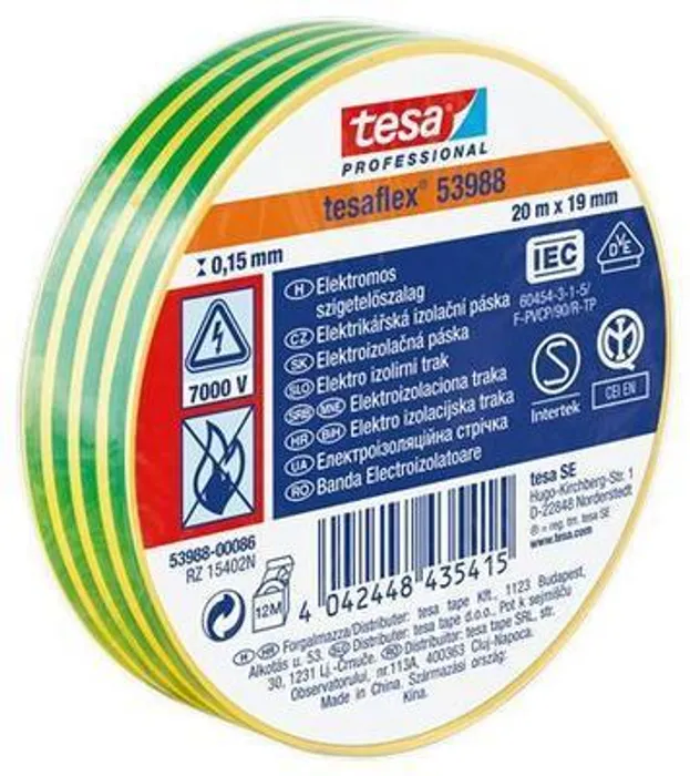 Hauptproduktbild Izolační páska "Professional", zelená/žlutá 19 mm x 20 m, TESA