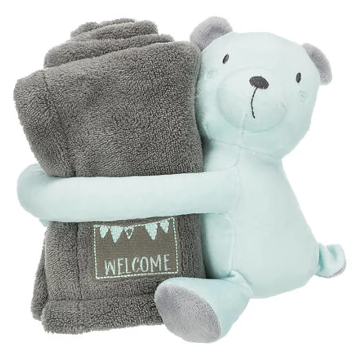 Hauptproduktbild JUNIOR set - deka 75 x 50 cm + plyšový medvídek, šedá/mátová