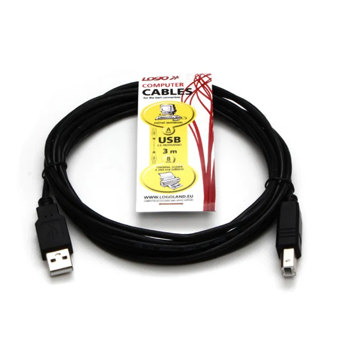 Hauptproduktbild Kabel USB (2.0), USB A M- USB B M, 3m, šedý, Logo
