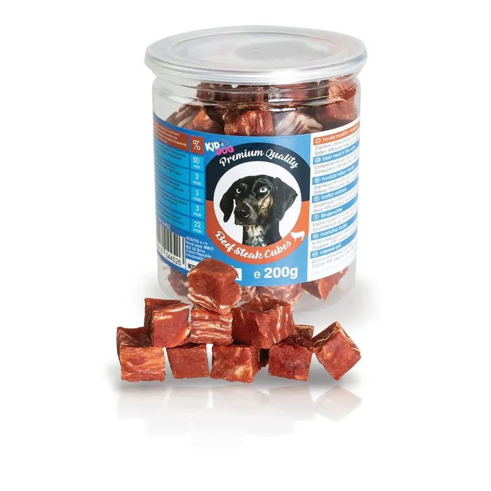 Hauptproduktbild KIDDOG hovězí masíčko v kostičce - PREMIUM QUALITY 200 g dóza