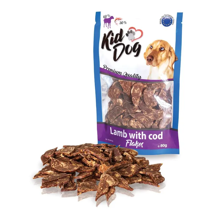 Hauptproduktbild KIDDOG jehněčí lupínky s mořskou treskou 80 g