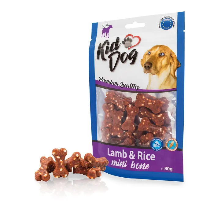 Hauptproduktbild KIDDOG jehněčí maso s rýží MINI kostičky 80 g