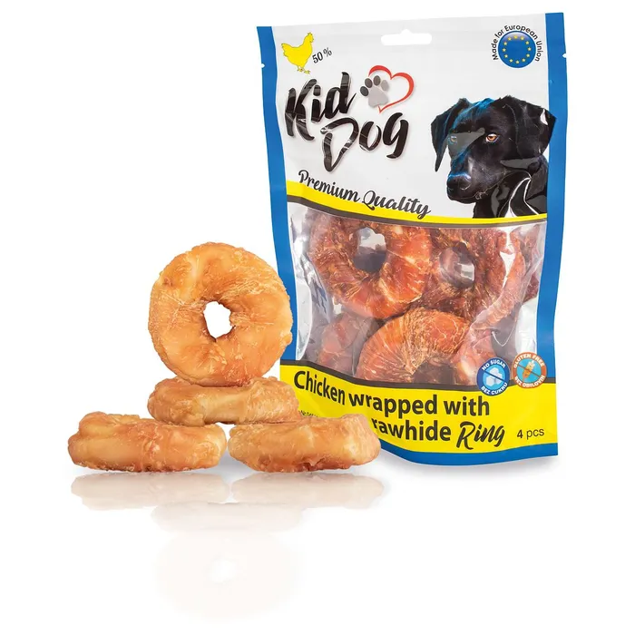 Hauptproduktbild KIDDOG kuřecí masíčko na buvolím 9 cm kroužku (4 ks/bal.)