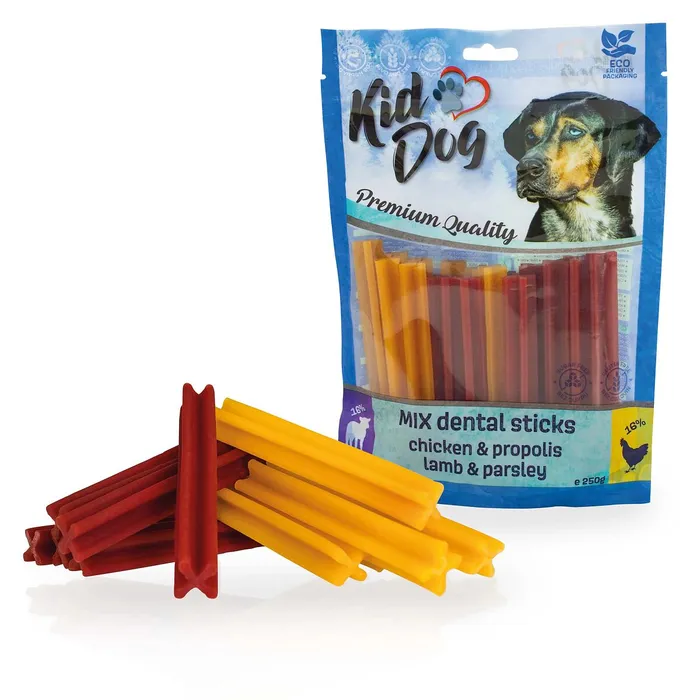 Hauptproduktbild KIDDOG kuře+propolis / jehněčí+petržel MIX dentalní tyčinky 250 g