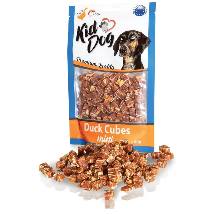 Hauptproduktbild KIDDOG mini kostičky z kachního masíčka a tresky 80 g