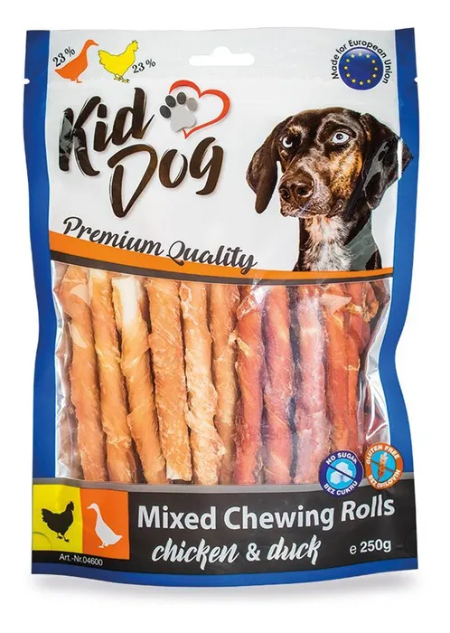 Hauptproduktbild KIDDOG mix buvolích tyčinek s kuřecím a kachním masíčkem - 8 mm/12 cm 250 g