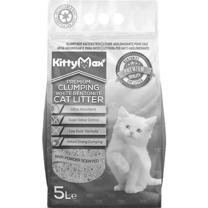 Hauptproduktbild KITTYMAX hrudkující, bezprašný bílý bentonit BABY POWDER 5 l