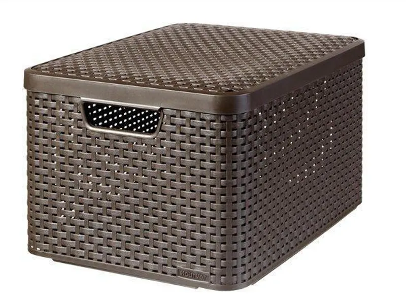 Hauptproduktbild Košík, umělý ratan, s víkem, 30 l, čokoládově hnědý, CURVER