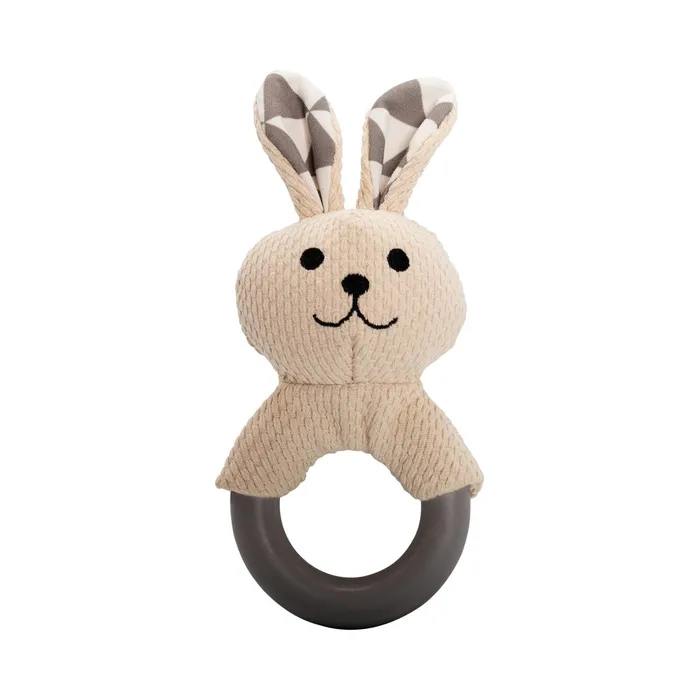 Hauptproduktbild Kousátko králík s TPR kroužkem, se zvukem, 21 cm, krémová/šedá, HipHop